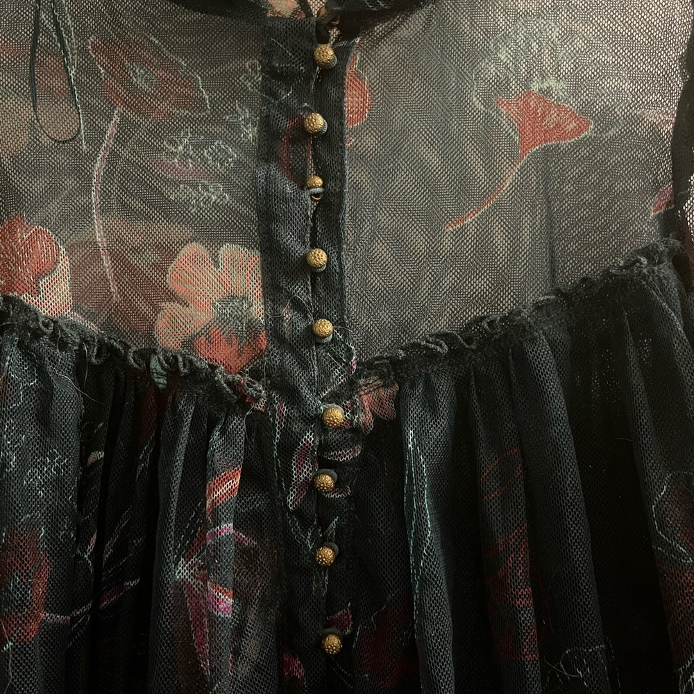 Free People Time For Shine Mesh Floral Smocked Blouse L - Picture 2 of 6